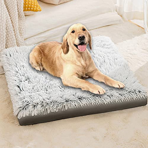 Hundebett, ultraweiche Hundematratze, flauschiger Plüsch, groß, orthopädisch, beruhigend, abnehmbar, waschbar, rutschfest, Hundekissen (60 x 50 x 6 cm, grau)