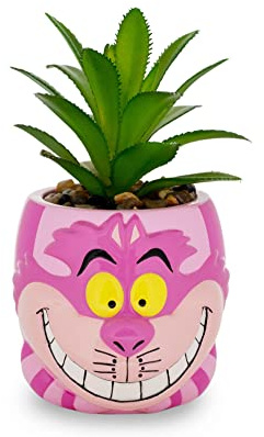 Silver Buffalo Disney Alice in Wonderland Cheshire Cat 3-Inch Ceramic Mini Planter w/Artificial Succulent | Small Flower Pot, Faux Indoor Plants for Desk Shelf, Home Decor Trinket Tray