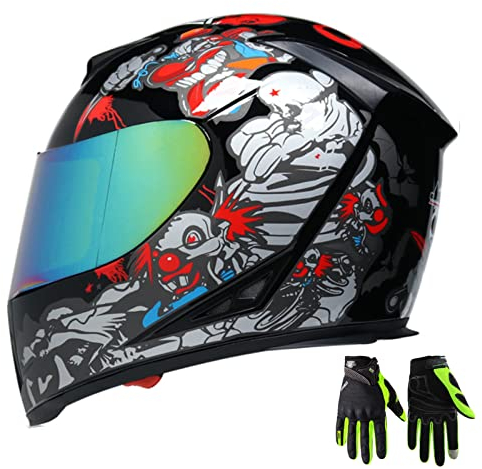 Motorrad-Integralhelm Flip-Up Sturzhelm Erwachsener Herren & Damen Modular-Helm Rollerhelm Atmungsaktiver Mopedhelm Klapphelm Jet Helm Mit Visier Und Handschuhen ECE-Zertifizierung,Rot,L