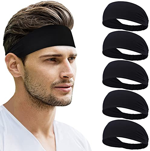 Beister sportpannband för män kvinnor (5-pack), fukttransporterande svettband elastiska breda hårband, träning svettband atletiskt herrpannband för löpning, cykling, basket, gymträning, fotboll