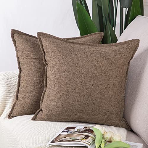 Madizz 2er Set Polyester- Leinen Kissenbezügen Weiche dekorative Kissenbezüge für Sofa Schlafzimmer Kissenhülle Dunkelbraun 50x50 cm Quadrat