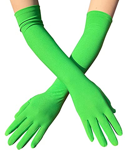 PTNKUIIY Damen Lange Abendhandschuhe, Milchseide Opernhandschuhe, 1920er Stil Elastisch Ellenbogen Handschuhe Für Frauen, Fasching, Karneval, Tanzen, Grün