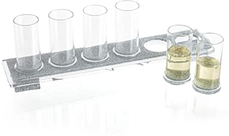 Waterdale Collection Shot Glasses, 6 Pcs Acrylic Gold Silver Glitter, 90ml, Display Tray Included