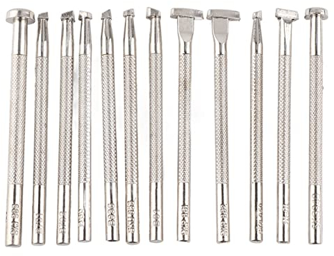 Restokki Punziereisen Set 12 Stück Punziereisen Leder, Leder Gravur und Prägung Werkzeuge, Silber Legierung Leder Schnitz Werkzeuge Leder Handwerk Herstellung, Leder Prägestempel Set