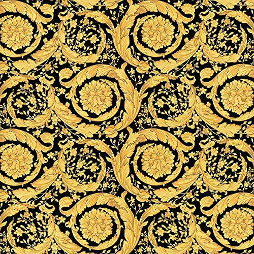 Papier peint fleur baroque doré & noir Tapisserie baroque idéale pour salon élégant Papier peint designer italien pour chambre