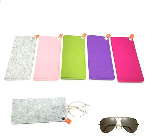 LIANCHEN 5 Stück Portable Brillenetui aus Filz Brillen Aufbewahrungsetui Slip In Brillenetui mehrfarbig weich für Damen und Herren für Aufbewahrung von Sonnenbrillen Schlüsseln Kreditkarten (A)