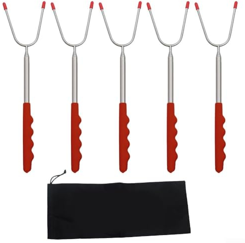 Edelstahl-Grillgabel, U-förmig, Teleskop-Gabel, Grillgabel, Outdoor-Grillgabel, 115 cm Länge, 5 Stück