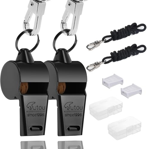 HUTOU Whistle 2 Packs Stainless Steel Coach Sports Whistle with Lanyard, Loud Crisp Sound Whistle Ideal for Coaches, Referees, and Official