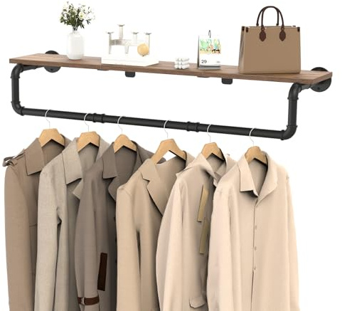 YheenLf Industrial Wandgarderobe, Wandmontage-Wand Kleiderstange, 105×26×15cm Garderobenständer mit oberer Platte, Gaderobenstange für Schlafzimmer Badezimmer Indoor, Schwarz