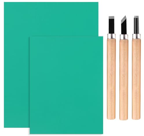 elthmpr Linoleum Linoldruck Set Linolschnitt Platten - 3 Stück Linoleum Schnitzwerkzeuge Linoldruck Platte A5 A4 Linoleum-Schneidewerkzeuge für Stempelschnitzerei Druckgrafik