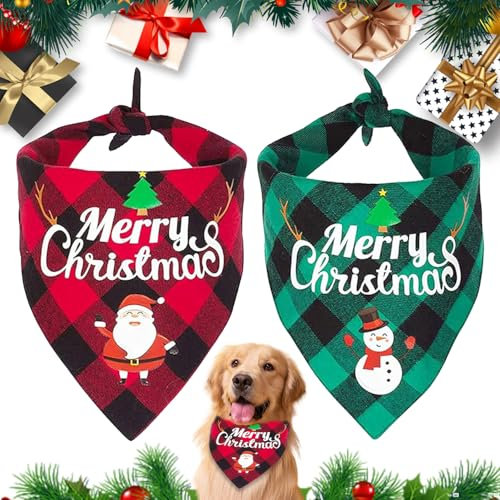 Weihnachten Hundehalstuch, 2 Stück Plaid Bandana, Dreieck Halstuch für Hunde und Katzen, Süße Haustier Accessoires