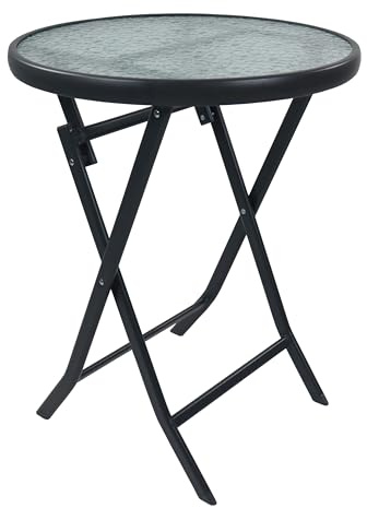 VCM Gartentisch 55x55x70 cm Klappbar Metallgestell Glasplatte | Klappbarer Tisch für gemütliche Stunden - auf der Terrasse - oder dem Balkon - für Gartenfreunde - platzsparend verstaubar
