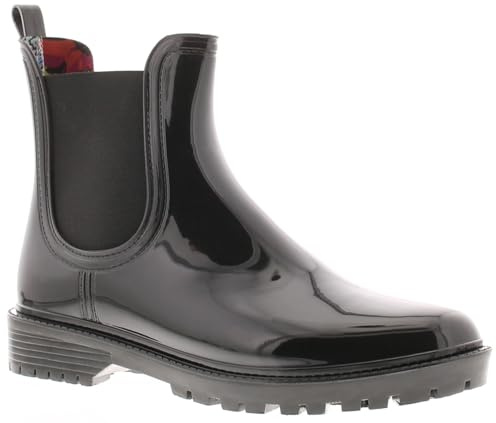 Platino Splash Womens Waterproof Chelsea Wellington Boots-Lightweight Slip On PVC Rain Boots for Dog Walking, Gardening, Festivals Riding Ankle Wellies in Black, Navy Blue & Red Black 6 UK