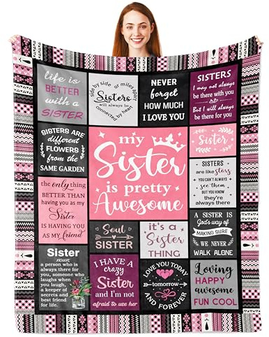 Parcae Sister Gifts Christmas, Sister Gifts from Sister, Sister Birthday Gifts Presents, Big Sister Gifts, Gifts for Sister on Her Birthday, Happy Birthday Gifts for Sister, Sister Blanket 150x130CM