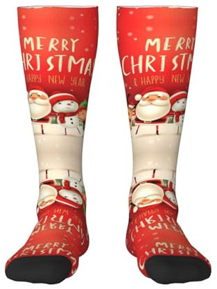 Weihnachtsstrümpfe für Damen und Herren, atmungsaktiv, bequem, lässig, bedruckt, Polyester, Outdoor, Wandern, Spazierengehen, 1 Schwarz, Einheitsgröße