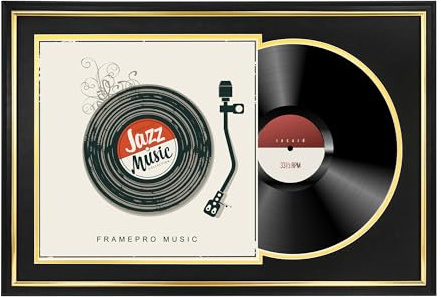 FramePro Cornice per dischi in vinile con 2 tappetini bifacciali (nero su oro), cornici per album per jukebox per copertine LP 30,5 x 30,5 cm, montaggio a parete, decorazione per la casa, cornice nera