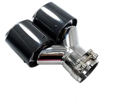 FUNFOB Auspuffblenden 1 Stück Glänzende Carbon-Edelstahl-Auspuff-Doppelspitzen-Schalldämpfer-Doppelrohre Für Auspuff-Doppelspitzen Auspuffblende(IN 63MM-Out 101MM)