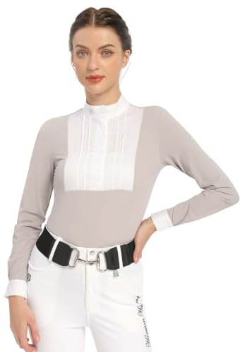 Harrison Howard Reitsport Plissee Lätzchen Show Shirt Reiter Top Reiten Langarm mit Stickerei