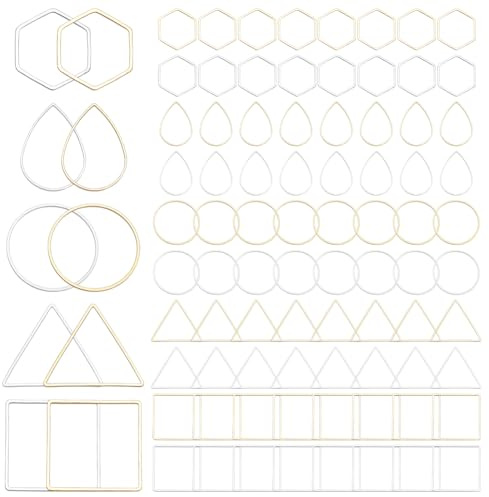 UNICRAFTALE 100 Stück 5 Stile 2 Farben Ohrringe Perlen Creolen Ohrring Findung Geometrischer Anhänger Verbinder Runde Creolen Ohrring Quadratische Dreieck Lünette Anhängerrahmen Für DIY Ohrring