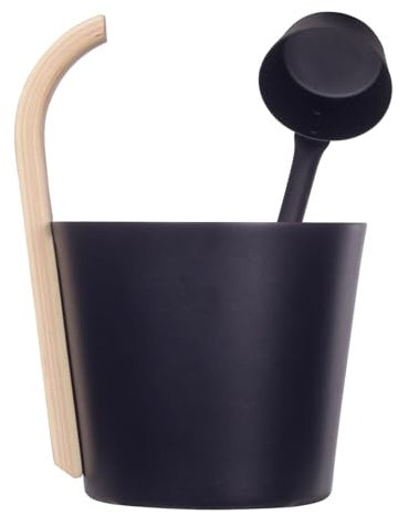 Sauna Eimer, Saunaeimer, 7L Sauna Komplett Set Sauna Eimer m it Kelle, Aus Schwarzem Aluminium + ho lz Griff, Finnisch Premium Sauna Eimer, Klassisches Wasserfass Aluminiumbehälter