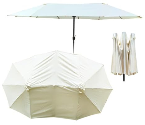 IMUNKT Doppelsonnenschirm Ersatzbezug 460x270cm, Extra Großer Sonnenschirm-Stoffbezug, 12 Rippen Ersatztuch Für Garten, Terrasse & Poolschirm (Beige)