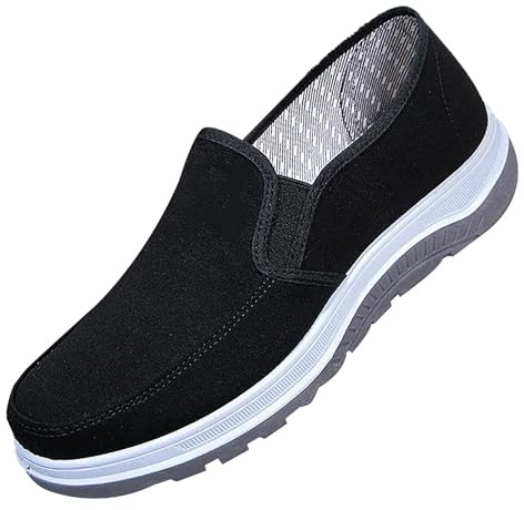 Mocasines casuales para hombre con parte superior, zapatillas sin cordones, zapatillas de verano para caminar, suela suave, ligeras, cómodas, transpirables, zapatillas de ocio para exteriores, Black