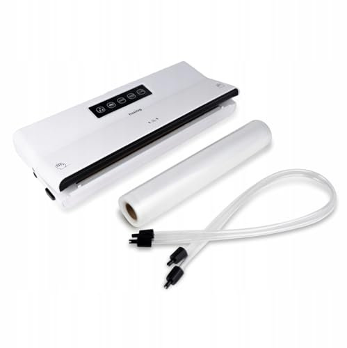 Huslog Envasadora al Vacío para Alimentos 125W, Sellado 30 cm, 6,5 L/min, Modo Seco y Húmedo, Incluye Rollo (3 m x 28 cm), Tubo y Adaptador, Ideal para Sous Vide, Carnes, Verduras y Frutas, Blanco