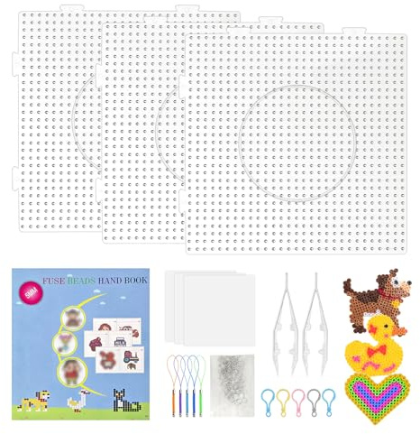 AYSYR 3 stycken järnpärlplattor, strykpärlmallar 5 mm, stenciler med nyckelring, mallar med manual, plug-in-plattor 15 x 15 cm för gör-det-själv