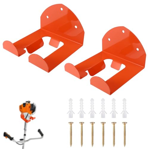 Tinoaly 2pcs Trimmer Hangers for Garage Wall, Metal Heavy Duty Garage Organizer Trimmer Rack Wall Mount Weed Wacker Holder Garden Tools Storage (Orange)