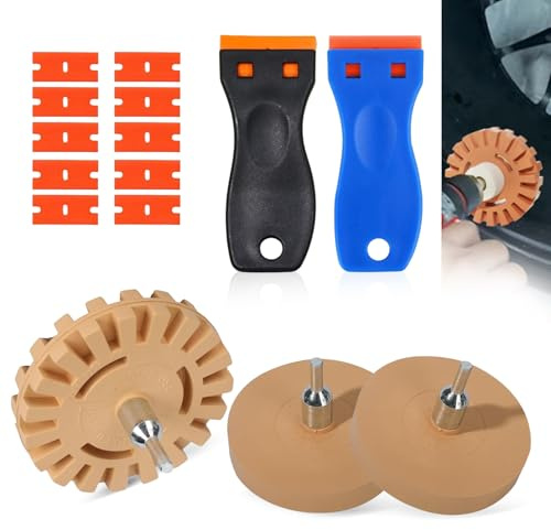 3 Stück Folienradierer mit Adapter Set, Aufkleber Entferner Radiergummi für Auto Radiergummirad Abziehbildentferner Kleberentferner zum Entfernen von Vereiteln Klebstoffresten