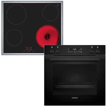 Bosch HBD230CR63 Backofen Set, Einbau-Backofen 60 cm, HBA510BA3, Serie 2, Schwarz, 3D Heißluft, Schnellaufheizung & Elektro-Kochfeld 60 cm, PKE645BA2E, Serie 4, Touch Bedienung, Edelstahlrahmen