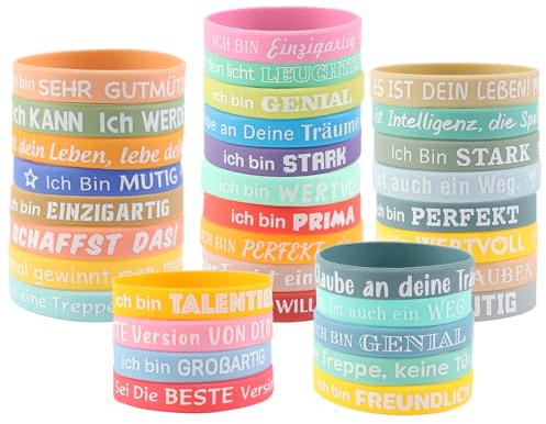 Fyfjur 36 Pezzi Bracciale Motivazionale in Silicone Tedesco, 20,2 cm Bambino, Pensierini per Bambini Dopo Festa, Regali Motivazionali
