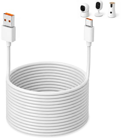 5m Extra Long USB C Cable, Power Extension Cord for Home Security Cameras | USB A to Type C Charging Data Sync Lead for Eufy Camera, Blink Mini 2, Ring Indoor Cam, Mi Smart 2K Camera, Ring Pan-Tilt