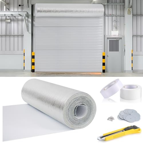 Tandefio Roll up Garage Door Insulation Kit for Cooling Metal Buildings White Reflective Foam Aluminum Foil Summer Barrier Warehouse Insulation Panels for 2 Doors 12'x12'