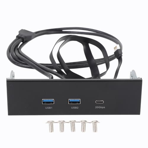 Elprico Panel Frontal de 5.25 Pulgadas Cubo USB, Cubo USB Interno de 20 Gbps con Gen2x2 A Tipo C Panel de Extensión de Accionamiento óptico de Encabezado de 19 Pines de 19 Pinzas