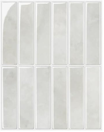 10 Sheets 3D Self Adhesive Peel and Stick Wall Tiles,Stick on Splashback Stickers for Kitchen & Bathroom White&Gray