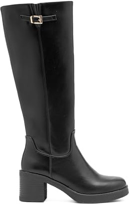 C'M PARIS Bottes Hautes Femme à Talon Bloc | Semelle Épaisse | Similicuir avec Boucle Haute (68337 Noir, Taille unique, Système Taille Chaussures EU, Adulte, Femme, Numérique, Moyen, 37)