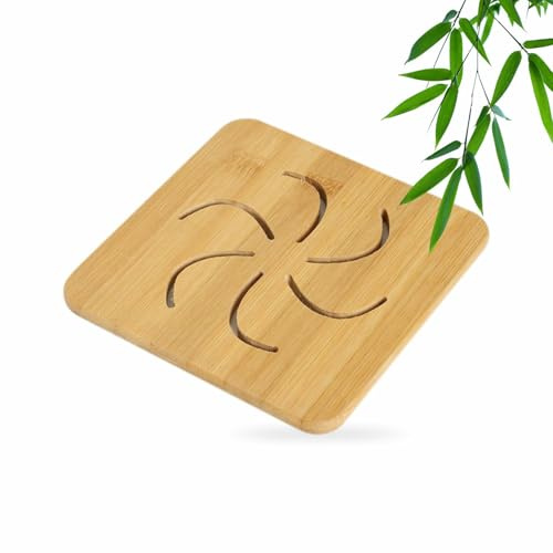 NATURAL BAMBOO HEAT PAD TRIVET SET NON SLIP SQUARE KITCHEN POT HOLDERS WORKTOP PROTECTOR FOR HOT PANS DISHES AND TEAPOTS