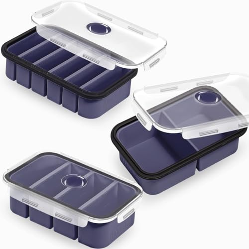 webake Silikonformen Einfrieren Mit Deckel 3 Stück 120ml 250ml 500ml | Suppen Einfrieren Behälter Silikone Meal Prep Silikonform Silicone Freezer Moulds für Suppe, Brühe, Soße oder Butter