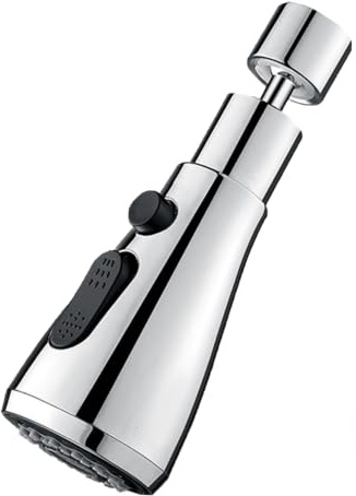 3-Function Kitchen Tap Spray Head Durable Chrome Plated Silver Aerator 360° Swivel Faucet Extender High Pressure Anti-Splash & Water-Saving Design Universal Adapter for Kitchen Sink Faucets