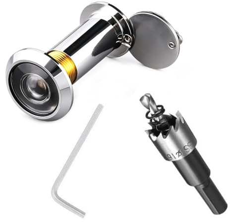 Türspion Silber 200° Weitwinkel mit Sichtschutzklappe, Ø 16mm Bohrung, Echte Glaslinse für Klare Sicht, Universeller Spion für Haustür & Wohnungstür, Passend für 35-60mm Türstärke, Einfache Montage