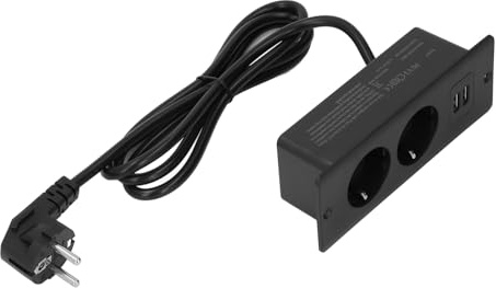 Greensen Försänkt Eluttag med 2 AC-uttag, 2 USB A, 3000W Möbelinfälld Skrivbordsuttag, Inbyggd Laddningsstation för Skrivbordslåda eller Sidobord (Svart)