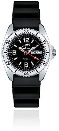 CHRIS BENZ ONE Medium 200M Taucheruhr mit Kautschukband, Tintenfischschwarz, silberne Lünette