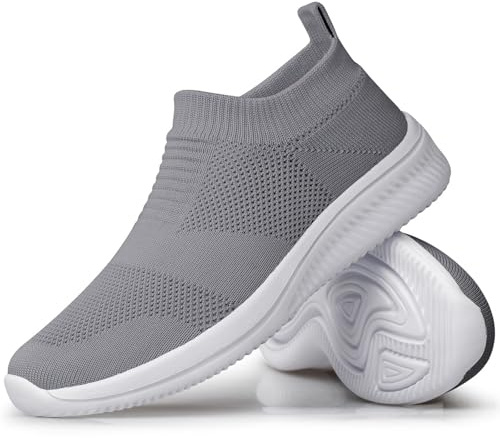vibdiv Chaussures à Enfiler Femme Chaussettes Baskets Chaussures De Marche Jogging Chaussures De Travail Décontractées Intérieur Extérieur Gris Foncé 36