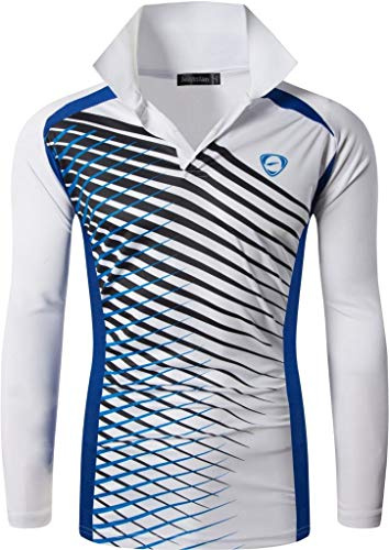 jeansian Herr sport torr passform långärmad polo t-shirt toppar golf tennis bowling LA287, La307_vit, L