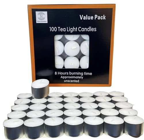 Requisite Needs 100 Tea Light Candles 8 Hour Burn Time White Unscented