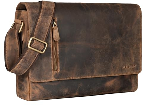 STILORD 'Davis' Messenger Bag Leder 13 Zoll Laptop Tasche Vintage Umhängetasche Schultertasche für Uni Büro Büchertasche Messengertasche Echtleder Damen und Herren, Farbe:calais - braun