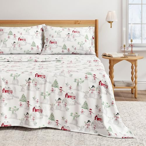 Great Bay Home 4 Piece 100% Turkish Cotton California King Winter Lodge Flannel Sheet Set | Cotton Printed Bedding Sheets & Pillowcases | Double-Brushed Flannel Bed Sheets (Calking, Winter Wonderland)