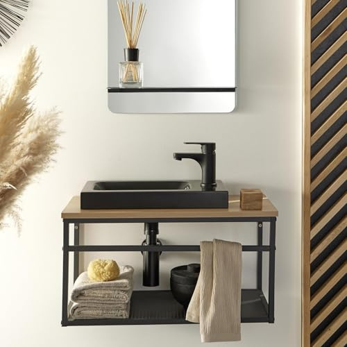 Mobile lavamani in legno e metallo con lavabo nero Will