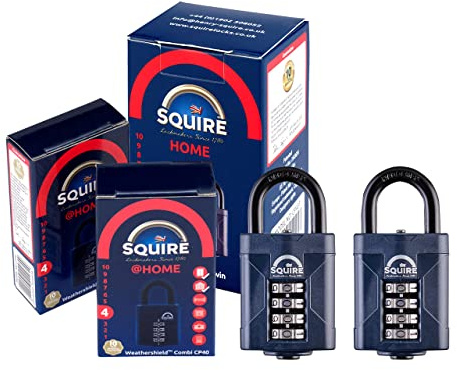 Squire Heavy Duty Padlock (CP50 - Twin-Pack) - Toughest Steel Shackle - 4 Wheel Combination Padlock - Alloy Steel for Corrosion Resistance - Weatherproof Lock for Home, School & Garage (50 mm) (2)